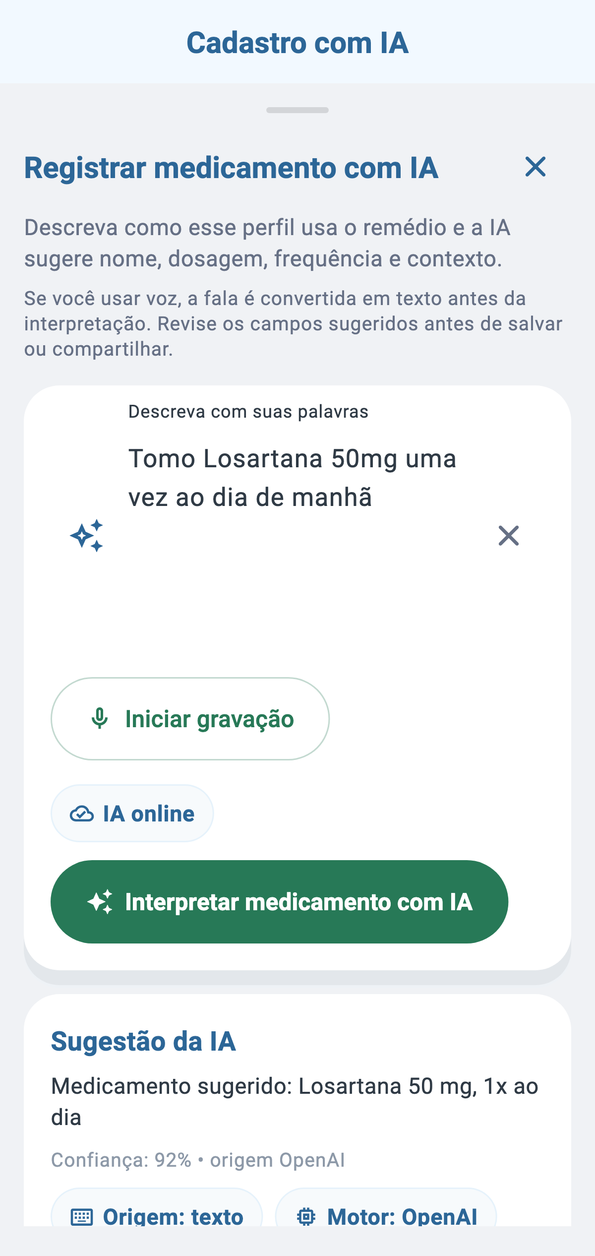 Revisão de um rascunho sugerido pela IA no CronoBem